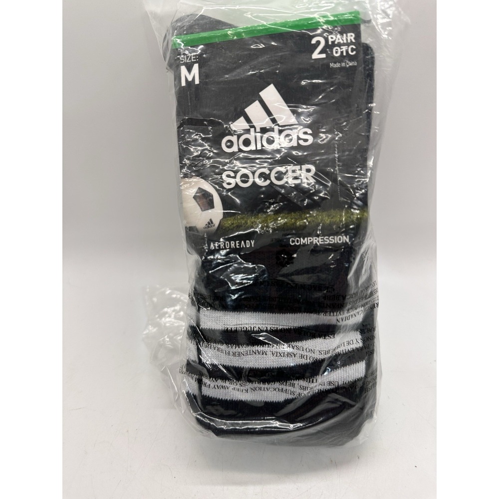 Adidas Soccer Socks 2 Pair OTC Compression Black White Size M Over The Calf
